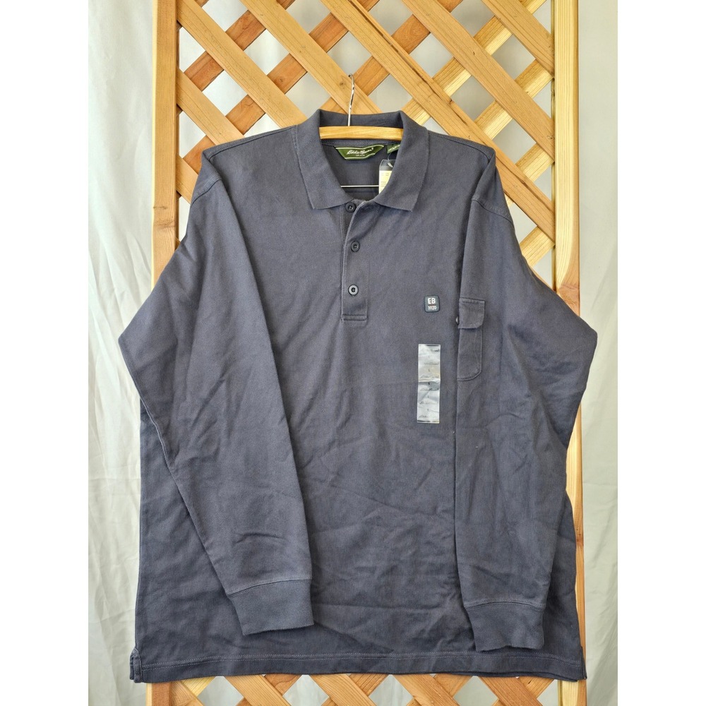 Y2K Eddie‎ Bauer Polo Shirt Mens Large Blue Long Sleeve Heritage Jersey Cotton